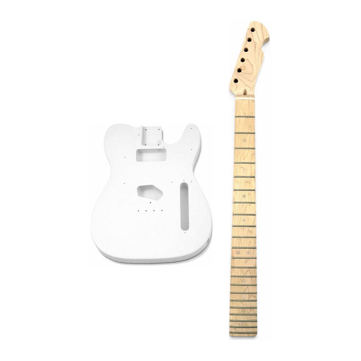 Pre-painted TL-style body in white matt with a clear coated maple neck, before the skin