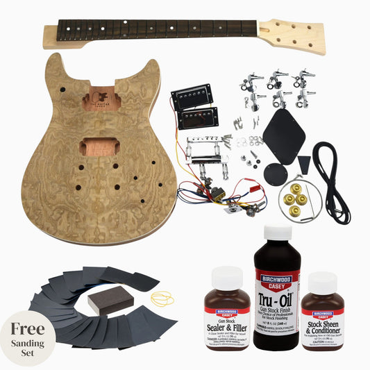 Ash burl kit with Tru-Oil: double cut kit laid flat with Tru-Oil sealer, Tru-Oil finish, sheen conditioner and free sanding set