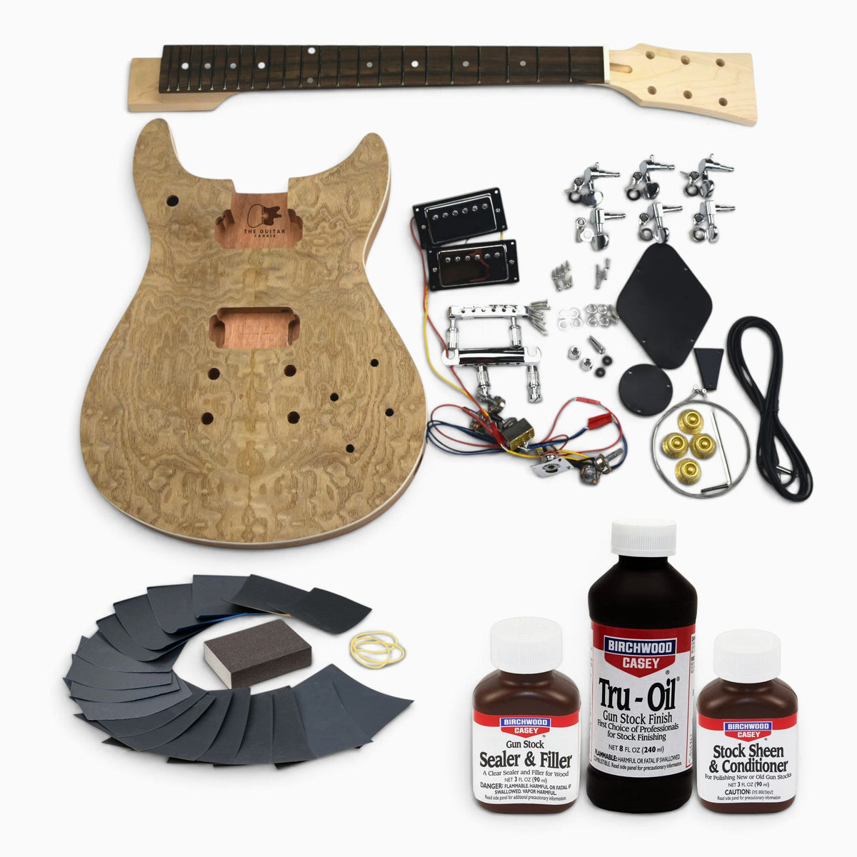 Ash burl double cut kit with Tru-Oil set and a free P240 to P1500 sanding set included in the bundle