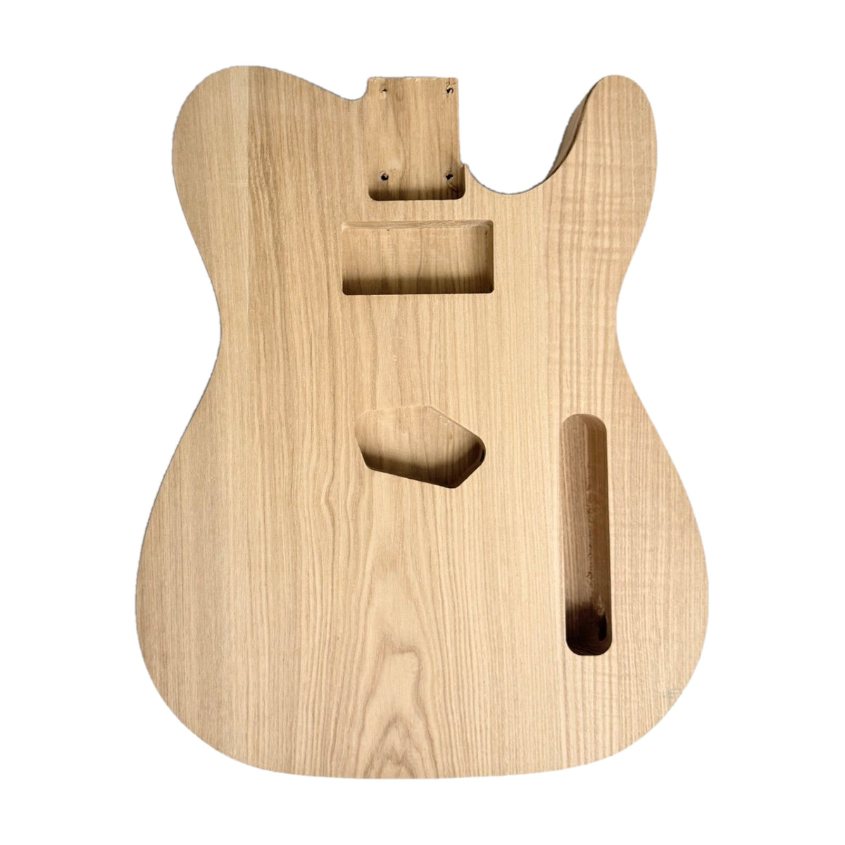 Ash TL-style guitar body, top view, unfinished