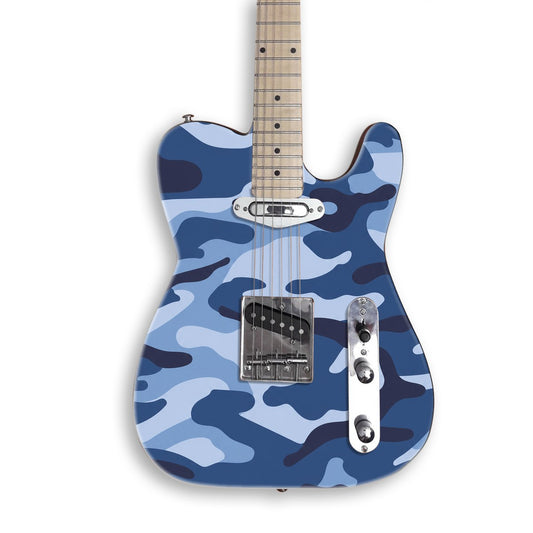 Blue Navy Camo guitar skin on a black Tele-style guitar