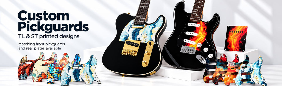 Custom printed TL and ST style pickguards and rear plates