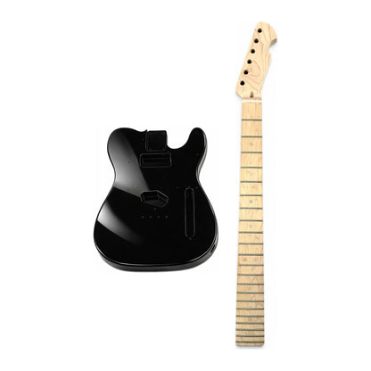 Pre-painted TL-style body in black gloss with a clear coated maple neck, before the skin