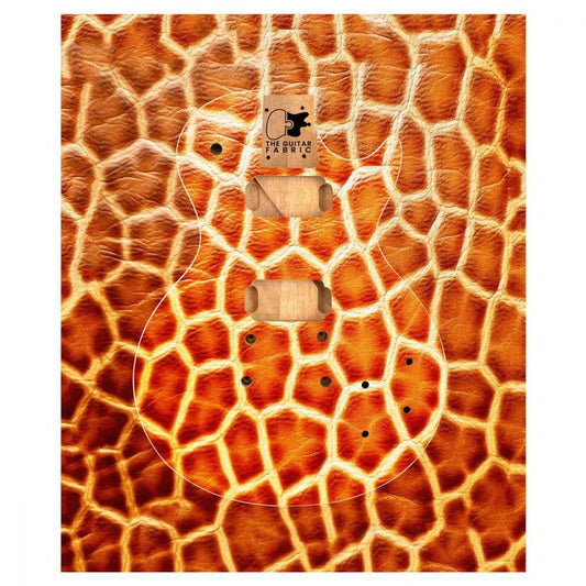 Animal Skin Guitar Skin flat lay showing giraffe pattern texture with pickguard cutouts