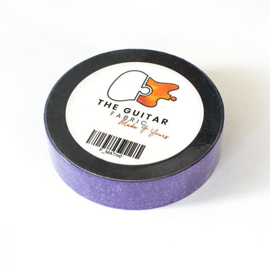 Purple masking tape roll with The Guitar Fabrik label and barcode displayed top-down view.