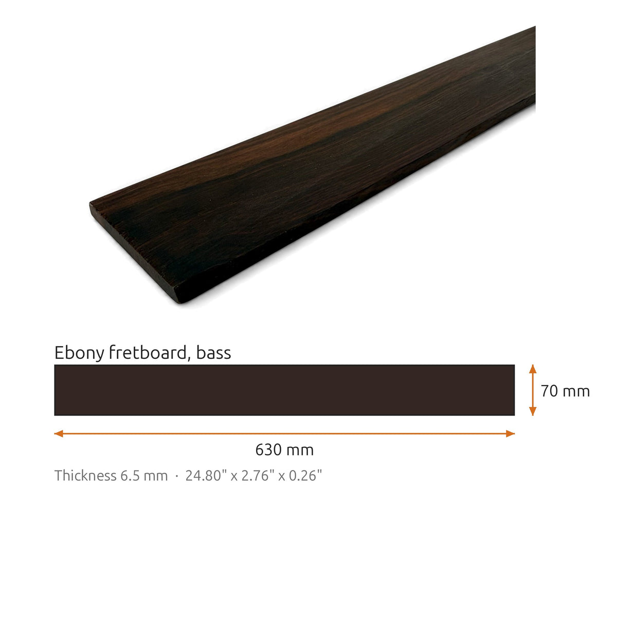 Fretboard blank in ebony for guitar or bass, unslotted