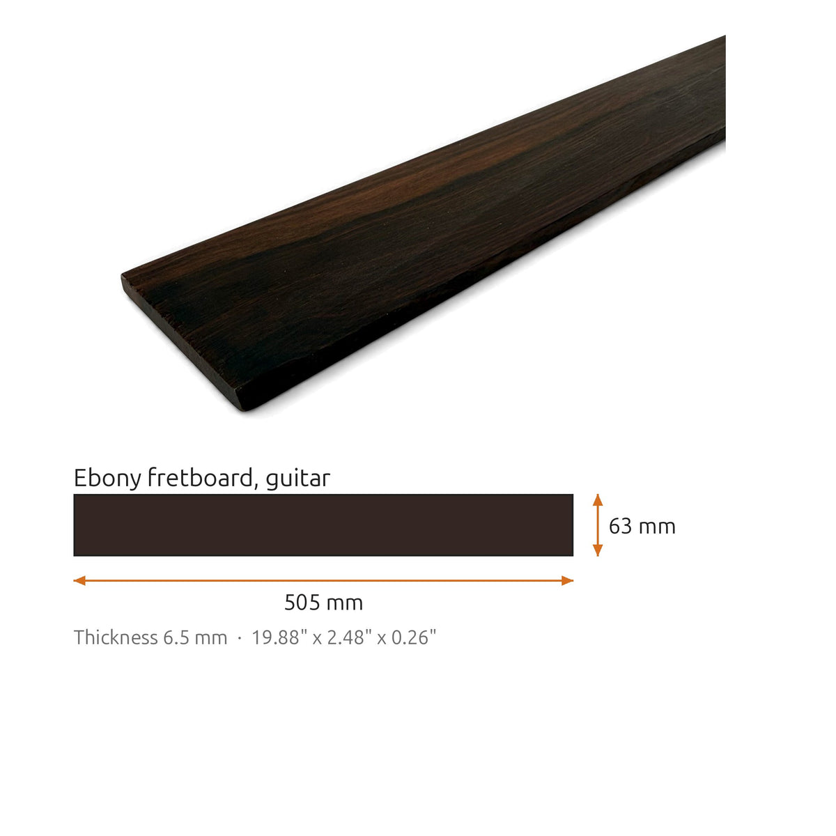 Fretboard blank in ebony for guitar or bass, unslotted