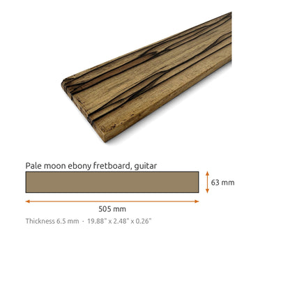 Fretboard blank in pale moon ebony for guitar or bass, unslotted