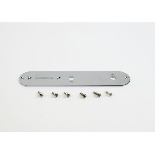 Chrome Control Tele plate with control holes and six mounting screws displayed flat against white background.