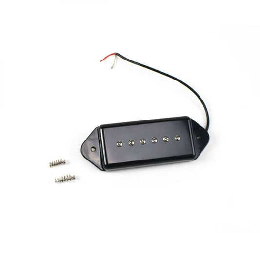 P90 LP Jr single-coil pickup in black with wired leads and mounting screws displayed separately