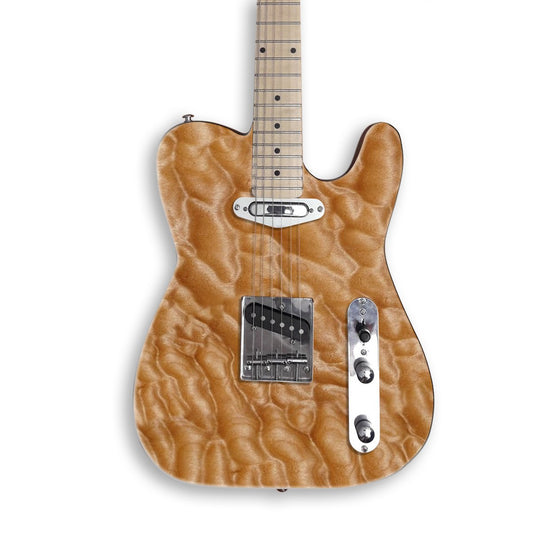 Honey Quilted Maple guitar skin on a black Tele-style guitar