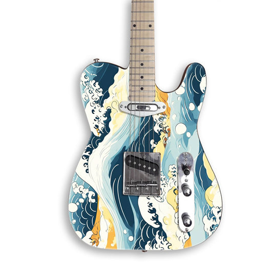 Kanagawa Wave guitar skin on a black Tele-style guitar