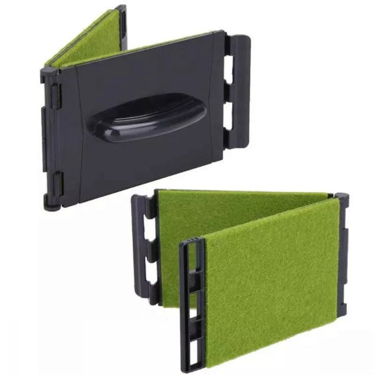 Guitar Tools string cleaner with black housing, lime-green felt pads, open and closed positions