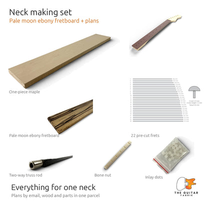 Neck making set with a pale moon ebony fretboard