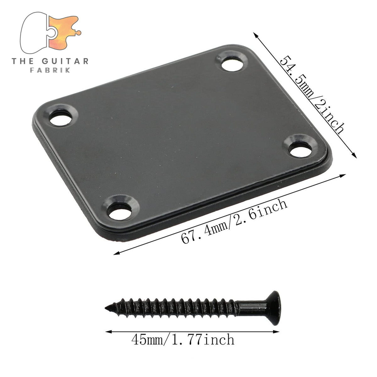 Neck plate dimensions: 67.4 × 54.5 mm, with 45 mm screws