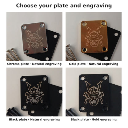 Real engraved neck plates: chrome, gold and black with natural engraving, black with gold engraving