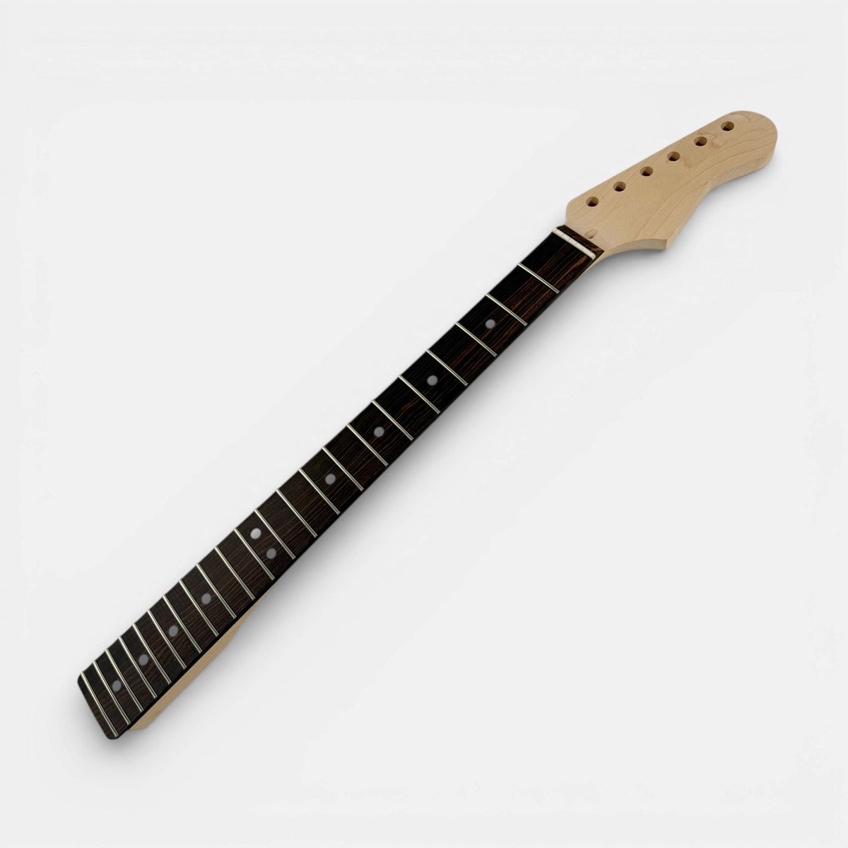 Maple neck with ebony fretboard and dot inlays