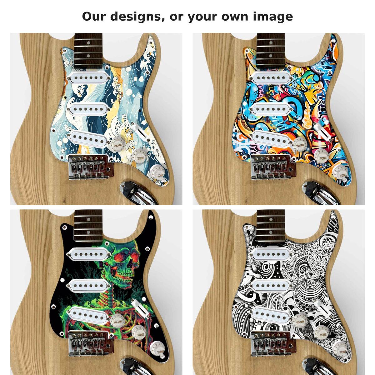 The ST-style kit with four different artwork pickguards