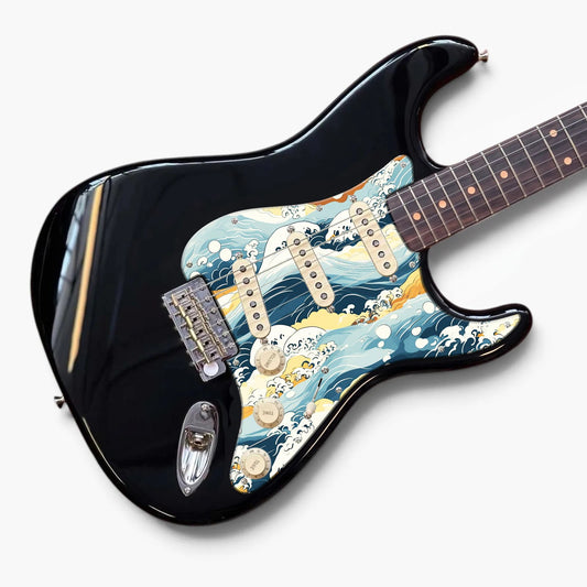 Strat-style guitar with a custom artwork pickguard