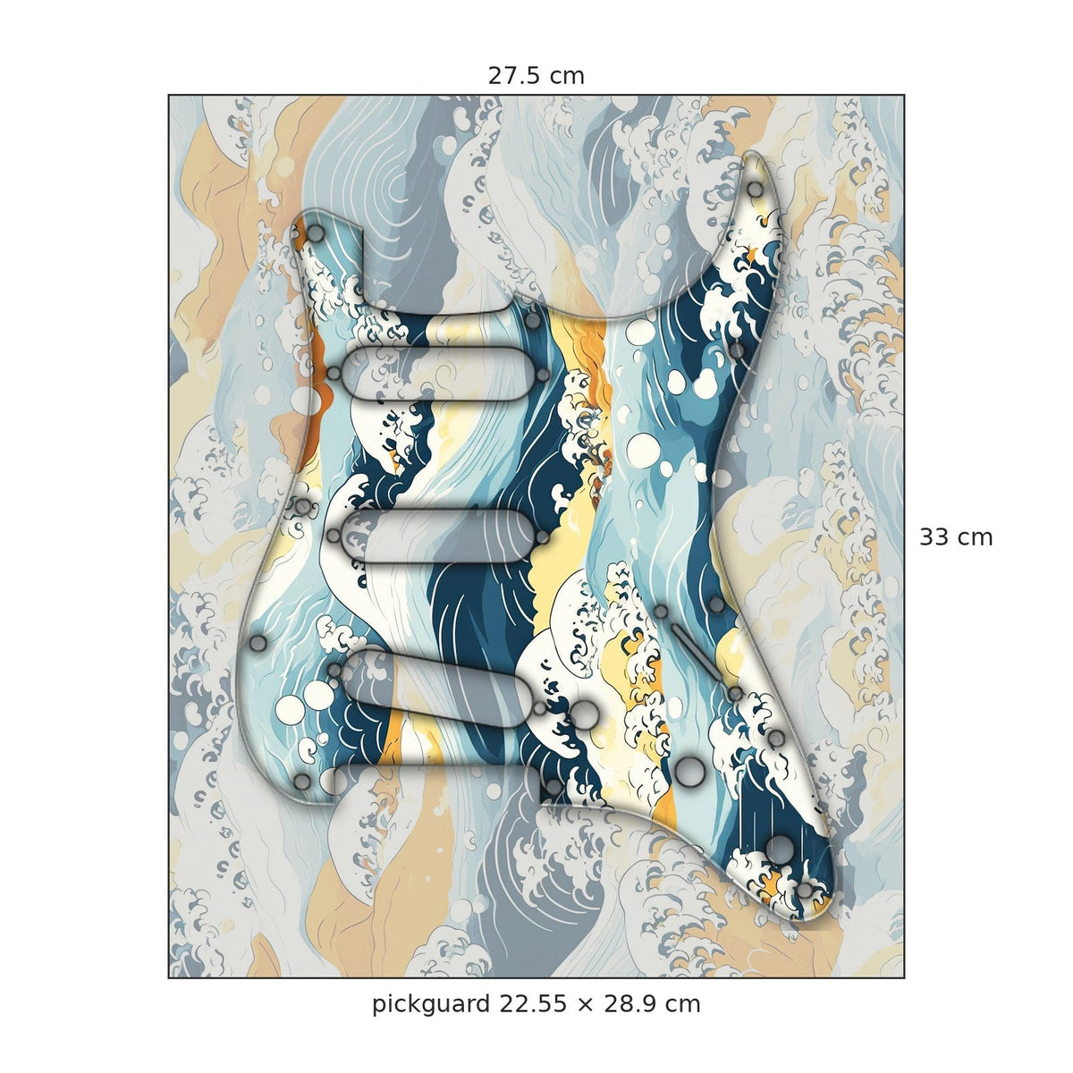 Pickguard skin sheet 27.5 × 33 cm with the 22.55 × 28.9 cm ST-style pickguard at real size