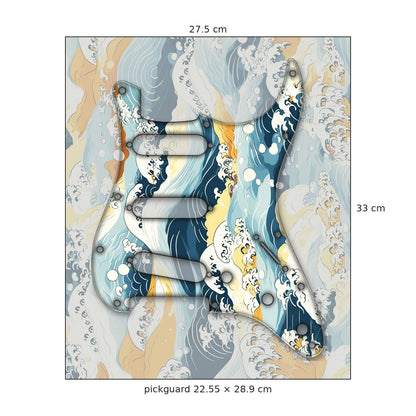 Pickguard skin sheet 27.5 × 33 cm with the 22.55 × 28.9 cm ST-style pickguard at real size