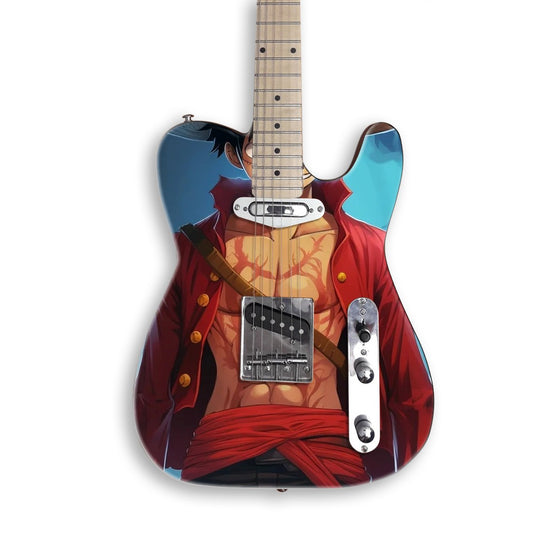 Red Coat Corsair guitar skin on a black Tele-style guitar