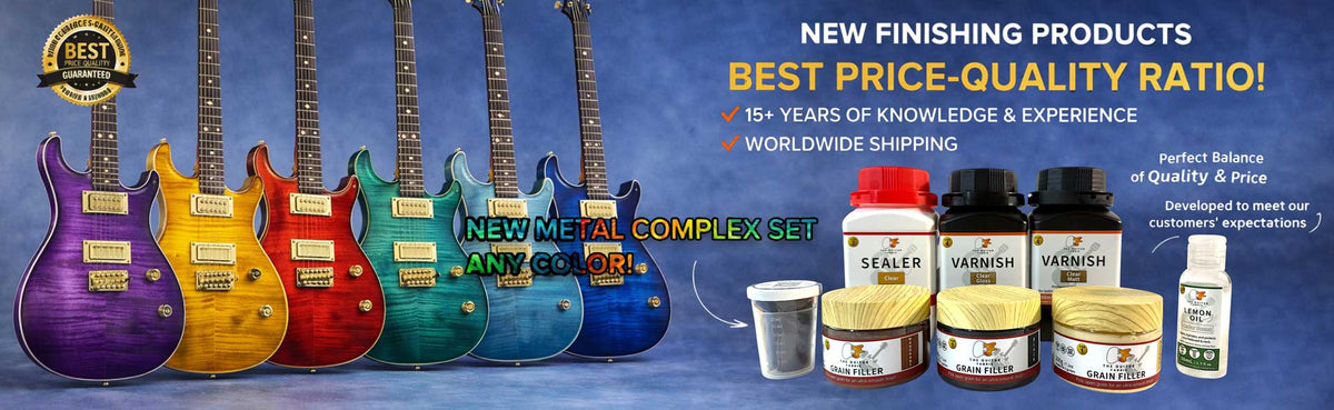 Guitars and waterbased finishing products set proposed by The Guitar Fabrik