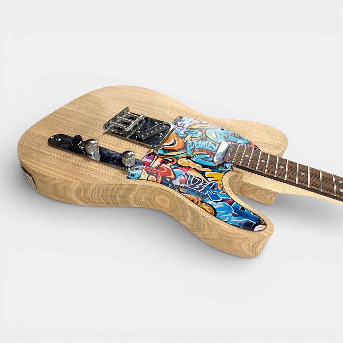TL-style ash guitar kit assembled with the custom artwork pickguard fitted