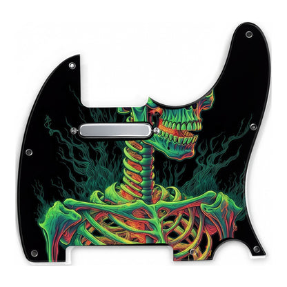 Loaded TL-style pickguard printed with a skull artwork, chrome neck pickup and screws