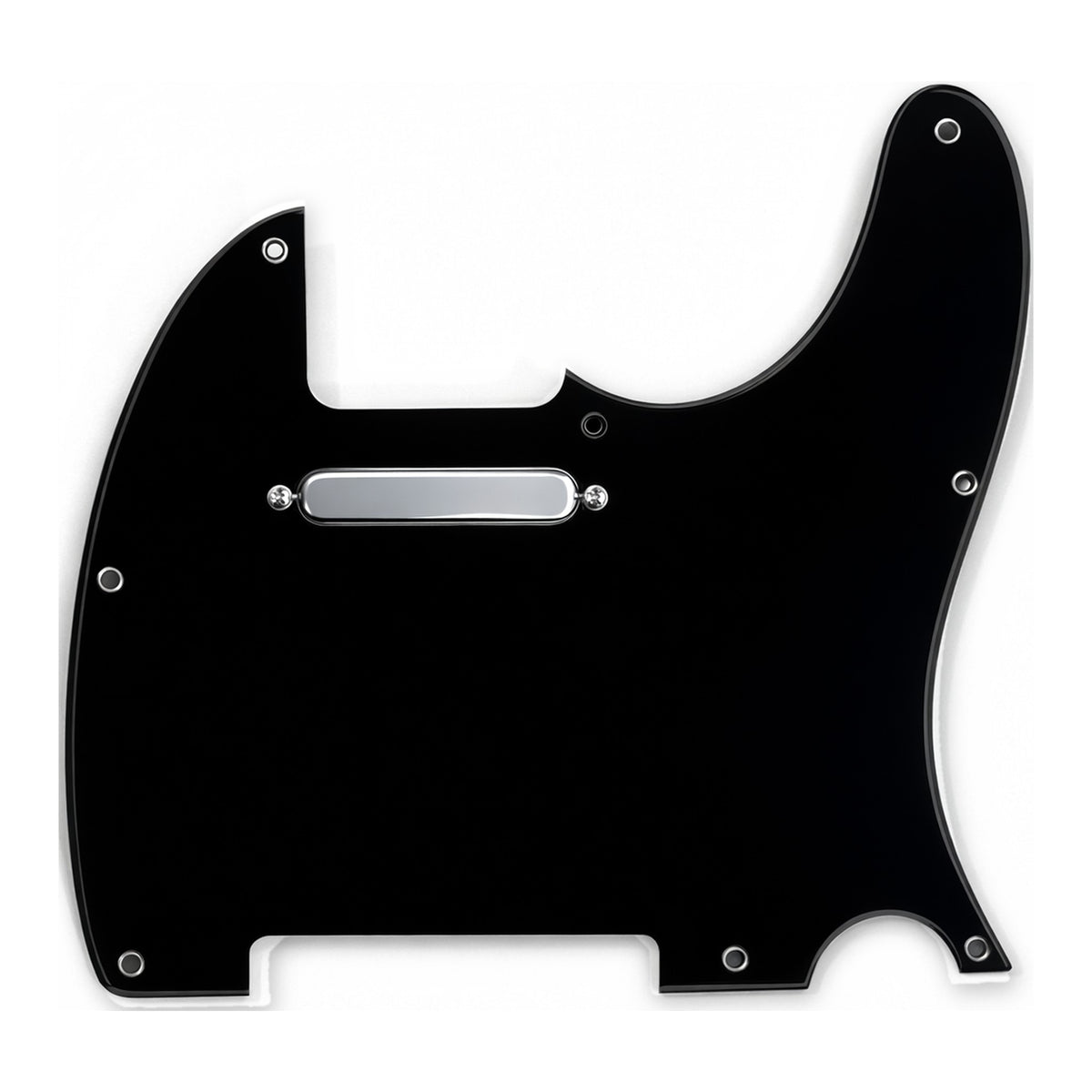 Plain black loaded TL-style pickguard with a chrome neck pickup and chrome screws