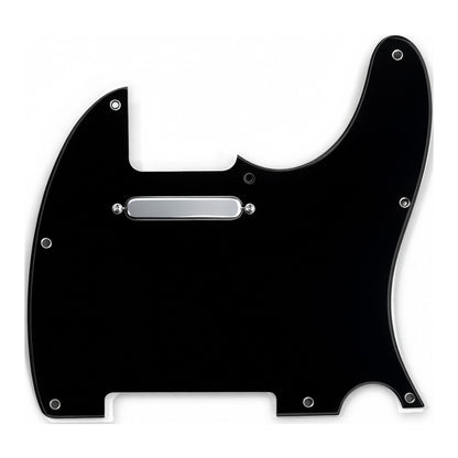 Plain black loaded TL-style pickguard with a chrome neck pickup and chrome screws