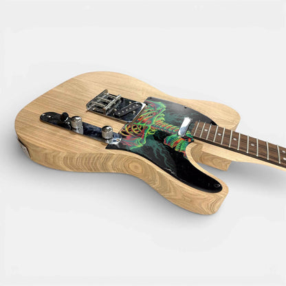 TL-style guitar with the loaded pickguard printed with a skull artwork