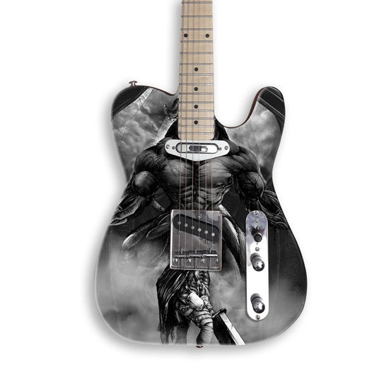 Winged Demon Showdown guitar skin on a black Tele-style guitar