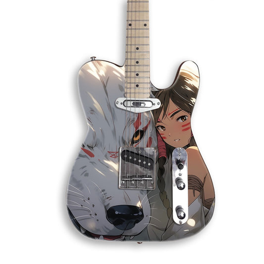 White Wolf Forest guitar skin on a black Tele-style guitar